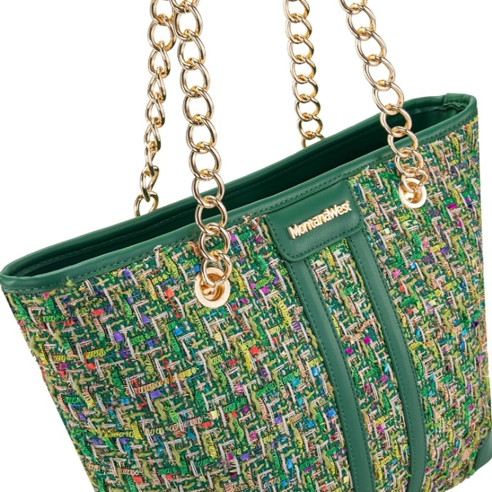 NEW! Gorgeous Green Multicolor Tweed Montana West Chanel - esque Tote Bag